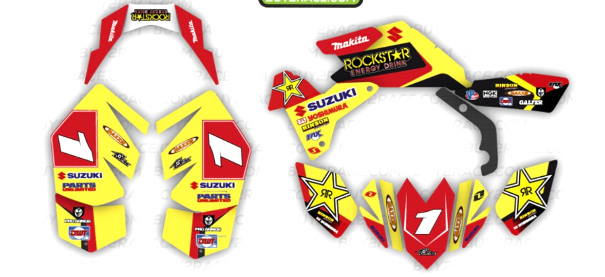 Kit adhesivos recubrimiento completo Suzuki LTR 450 amarillo y rojo