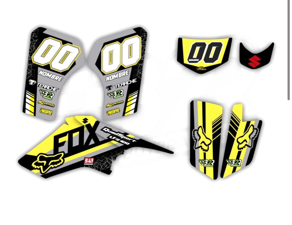 Kit adhesivos Suzuki LTZ 400 gris y amarillo