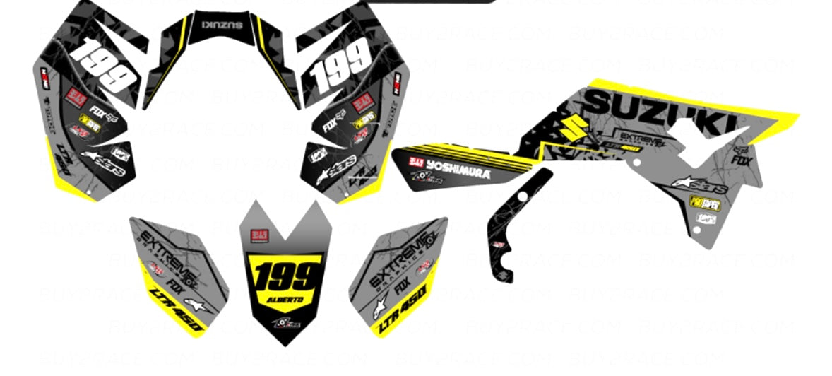 Kit adhesivos recubrimiento completo Suzuki LTR 450 negro y amarillo