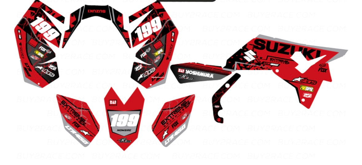 Kit adhesivos recubrimiento completo Yoshimura Suzuki LTR 450 rojo y negro